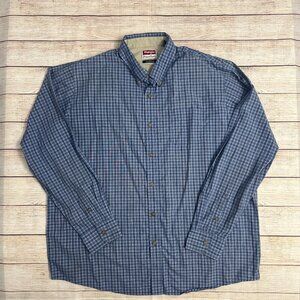 Wrangler Premium Quality Men's Blue Plaid Long Sleeve Button Up Shirt XL